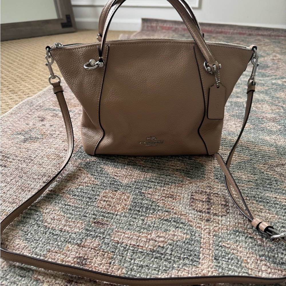 Coach Taupe Pebbled Leather Satchel Crossbody Bag